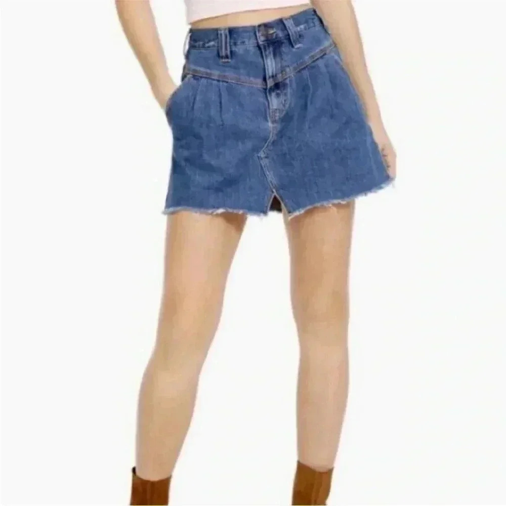 NWOT Free People Blue Sidecar Denim Mini Skirt Saratoga Blue Women's Size 25